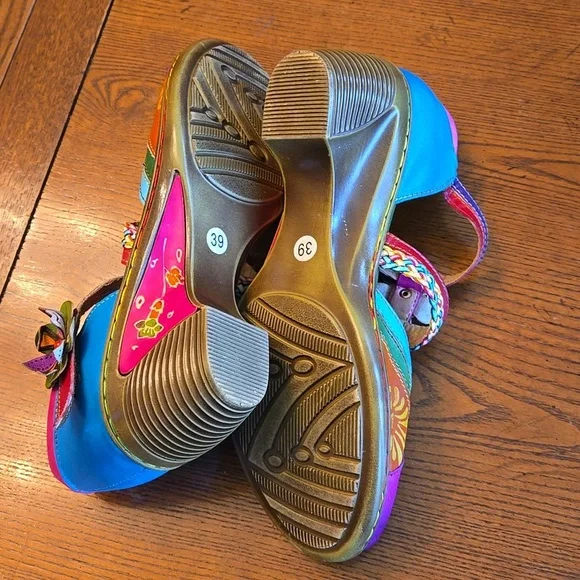 Queen Boho Leather Printing Stitching Mary Jane Style Halloween Heels - Picture 5 of 16